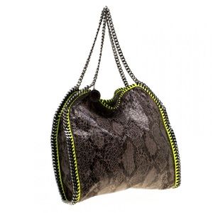 Stella McCartney Taupe/Neon Green Faux-Python Falabella Tote Bag